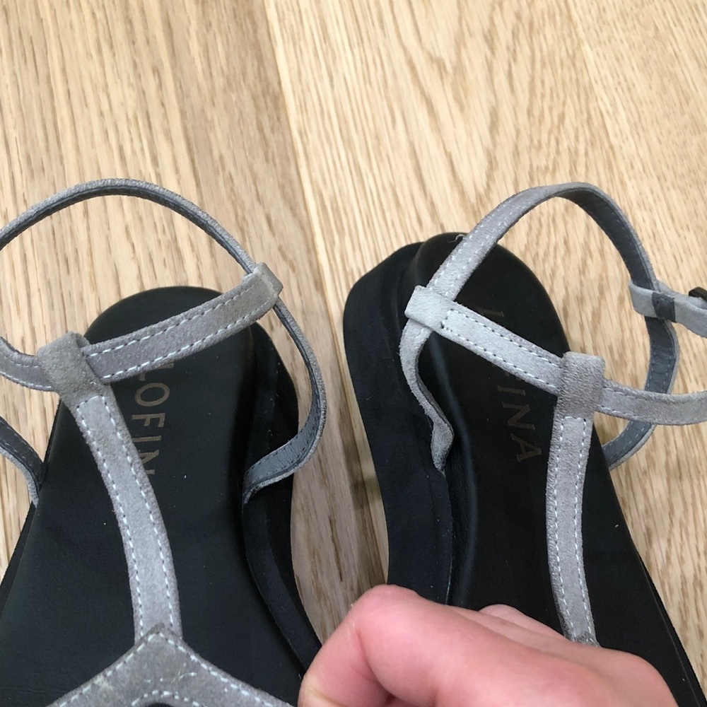 SOLD Lofina Strappy Platform Sandals Gray Suede - Picture 5 of 12